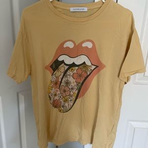 DAYDREAMER Rolling stones Flower Tongue Boyfriend Tee yellow small T-shirt top